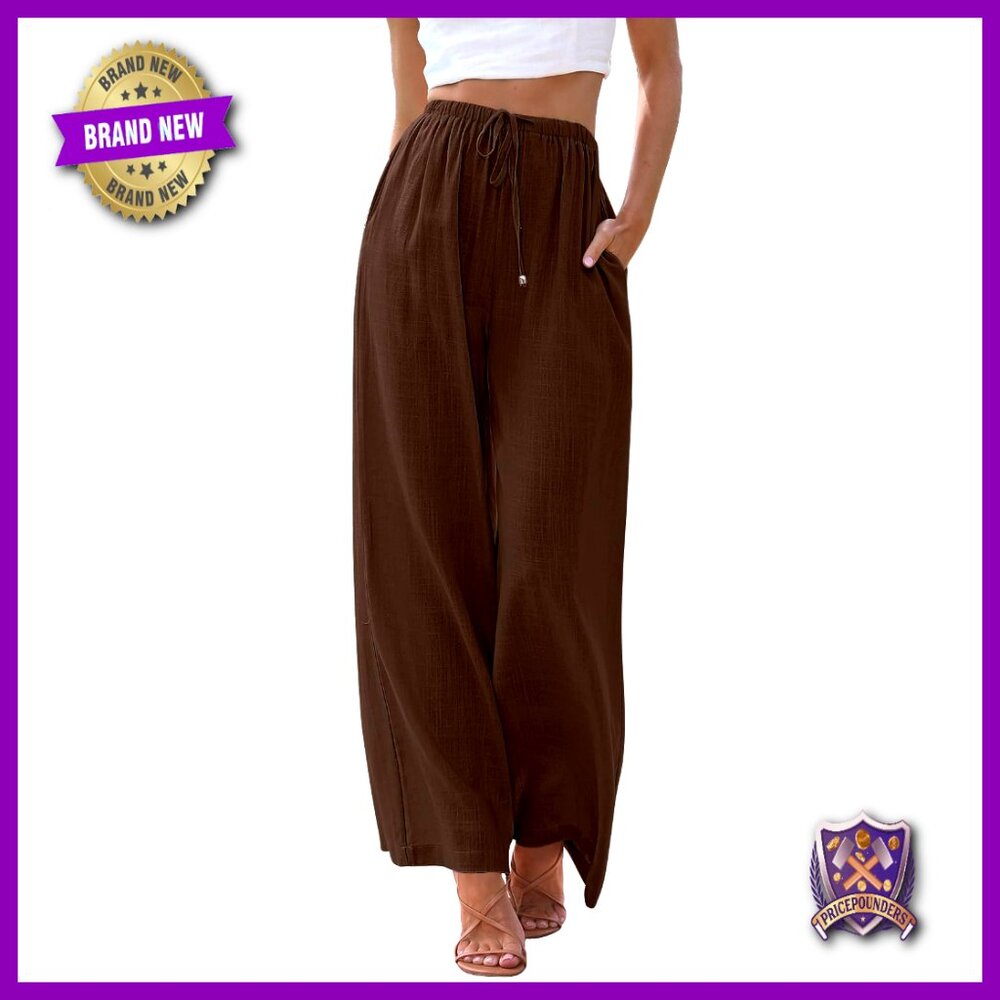 Linen Wide Leg Palazzo Pants Flowy Summer Beach Pants With Pockets